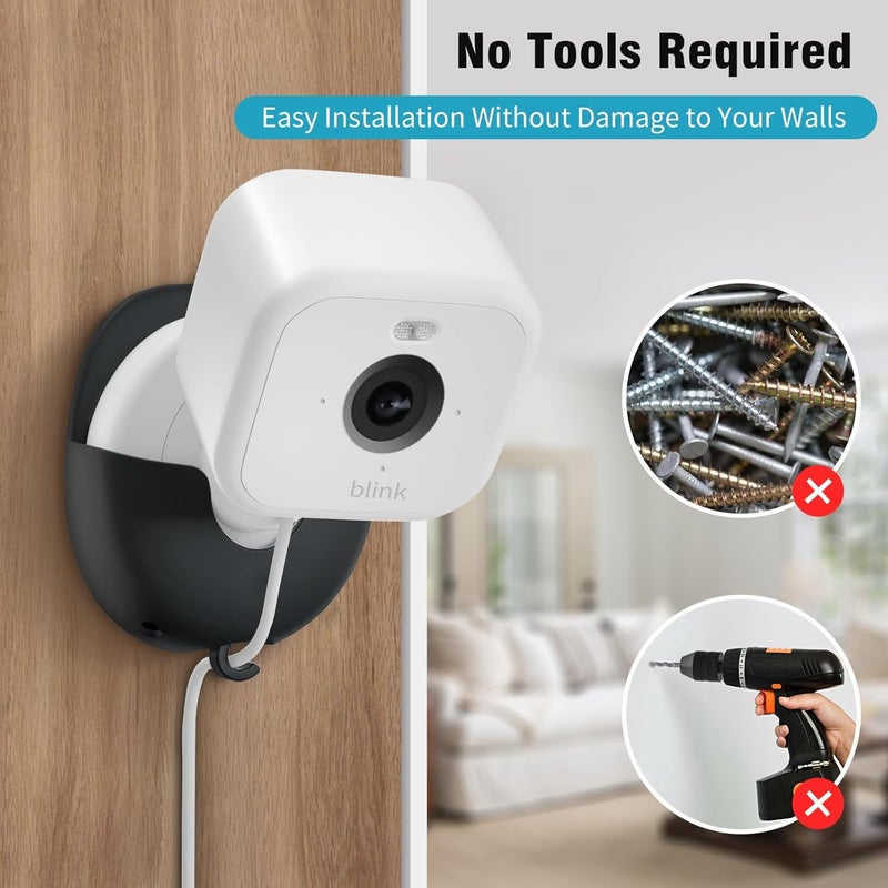 ibada Blink Camera Wall Mount 3 Pack for Blink Outdoor 4/Outdoor 2K+/Mini/Mini 2/Mini 2K+ Indoor Cameras, No Drill, Strong Adhesive, Damage-Free, Easy to Install (Black) - Image 5